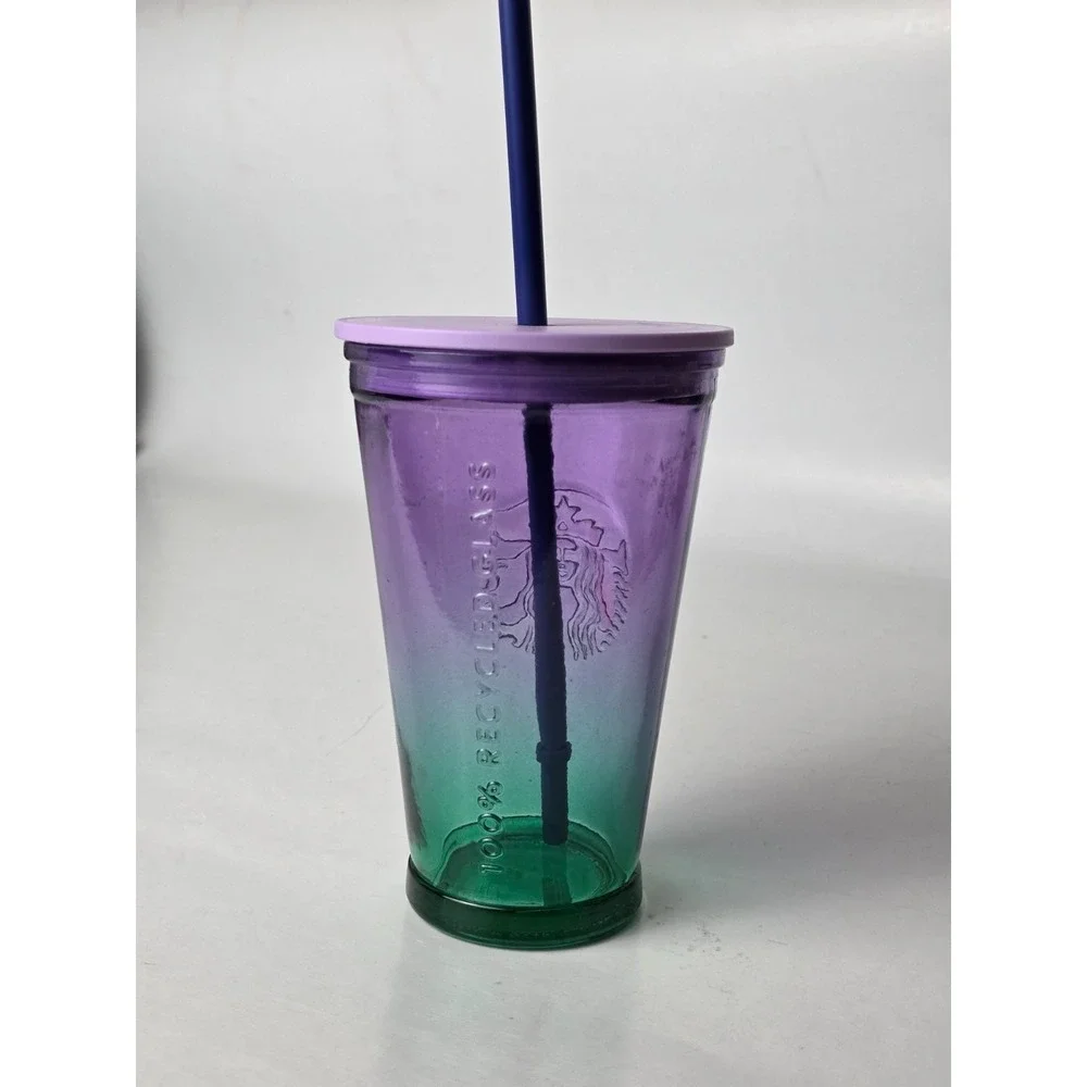 STARBUCKS 2022 PURPLE & TEAL OMBRE RECYCLED‎ GLASS COLD BREW TUMBLER 16 Oz.